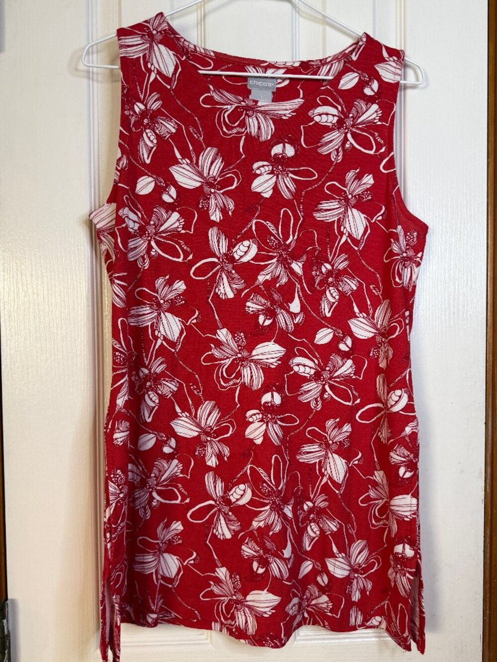 Chico's Hawaiian Print Tunic in red and white, size M - excellent condition!! - Picture 4 of 6